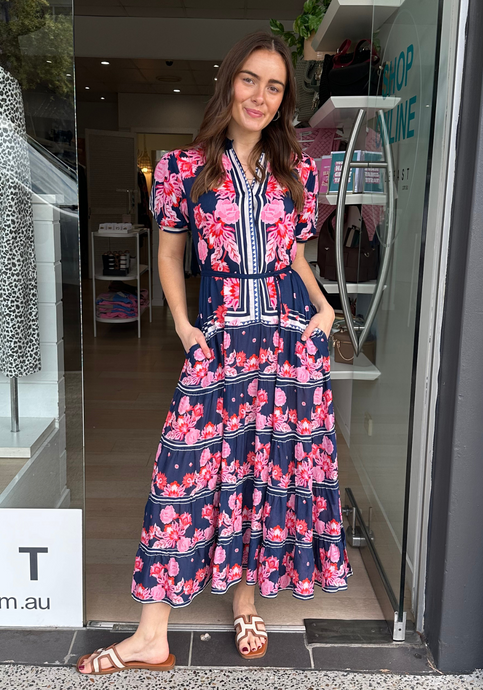 LULASOUL LADERA MIDI DRESS - NAVY PRINT