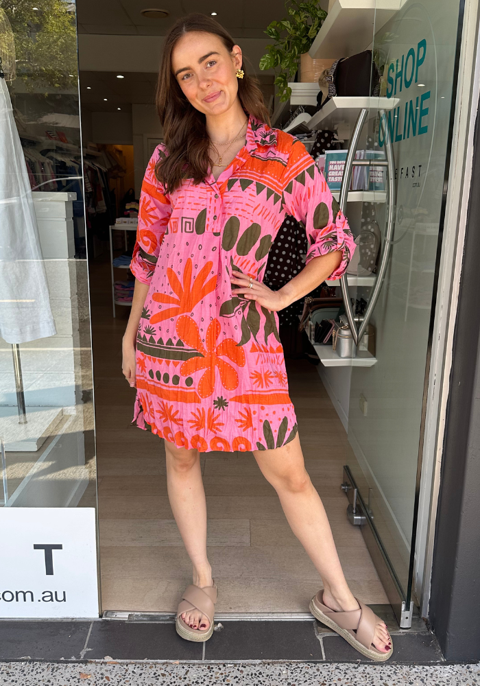 LULALIFE GODIVA SHIRTMAKER - CORAL PRINT