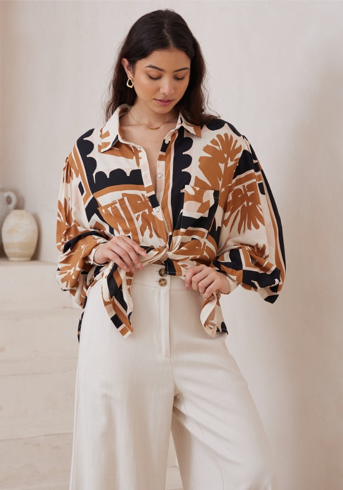 Load image into Gallery viewer, ALBA BUTTON THROUGH SHIRT - NEUTRAL PRINT