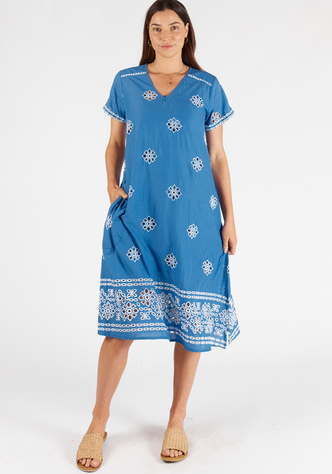 LULA SOUL COTTON ST LUCIA DRESS - BLUE ANGLAISE