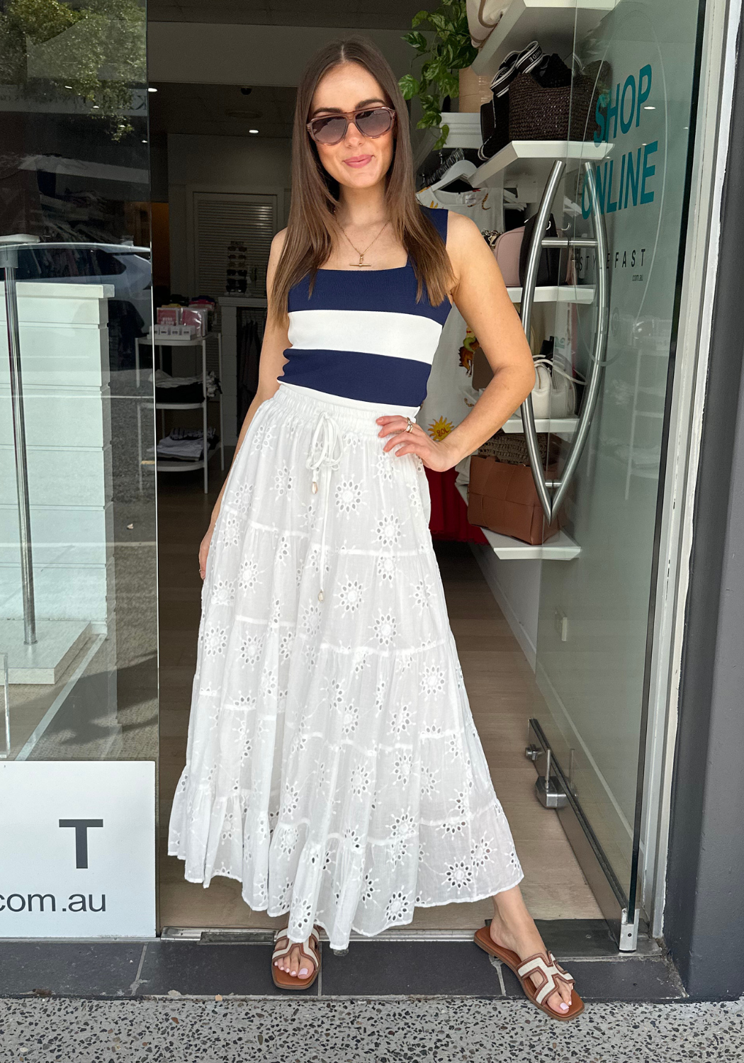 JOSIE TIERED MAXI SKIRT - WHITE ANGLAISE