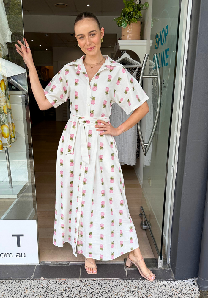 Load image into Gallery viewer, AMELIE A LINE MAXI DRESS - PINEAPPLE PRINT