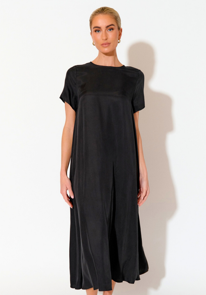 Load image into Gallery viewer, ADORNE ELISA A LINE CUPRO MAXI DRESS - BLACK