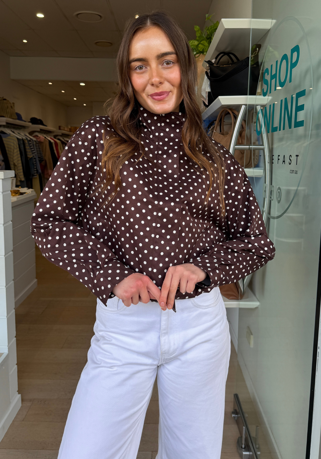 HOLLY WINDBREAKER JACKET - CHOCOLATE SPOT