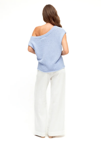 MADISON OFF THE SHOULDER KNIT TOP - SKY BLUE