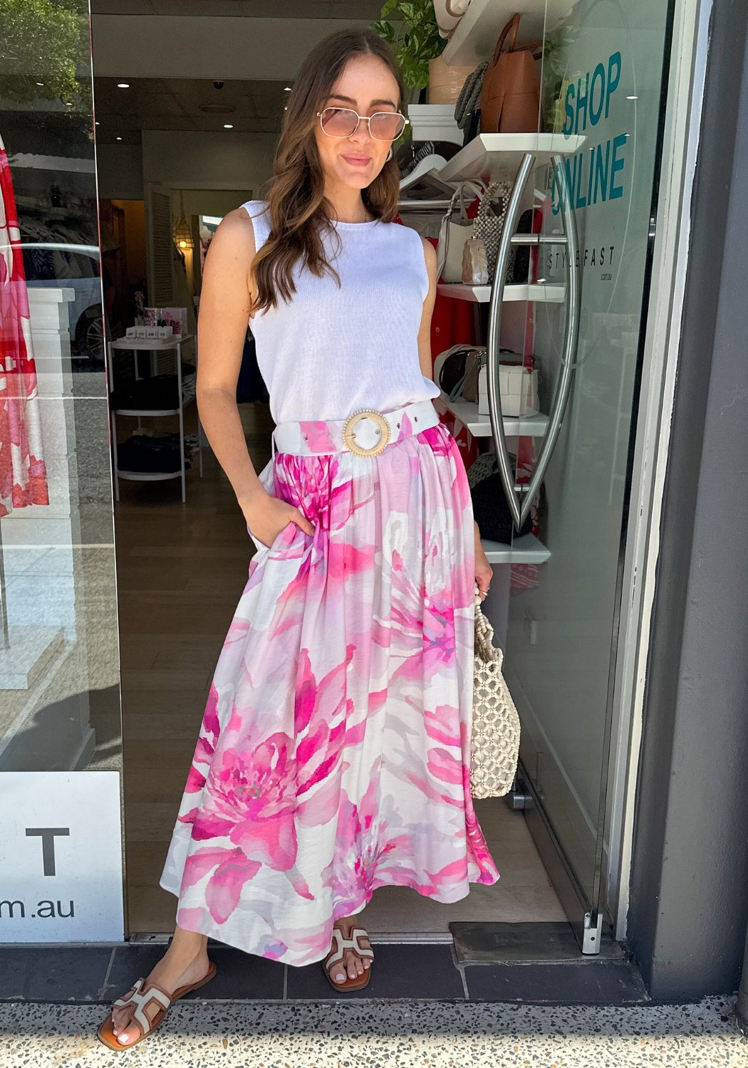 DEMI CIRCLE MAXI SKIRT - PINK FLORAL
