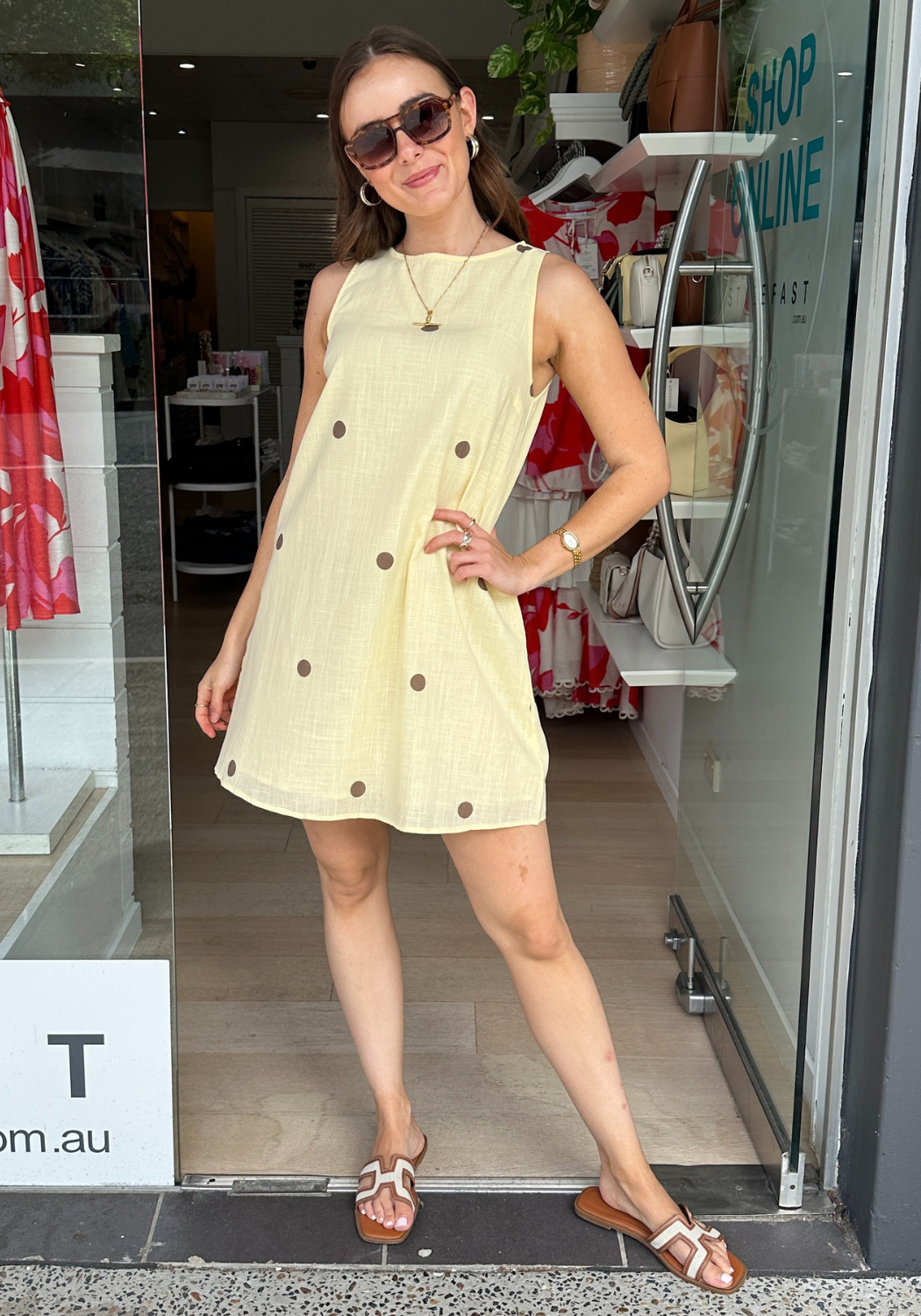 BY FRANKIE ZANA SHIFT DRESS - YELLOW/CHOC SPOT