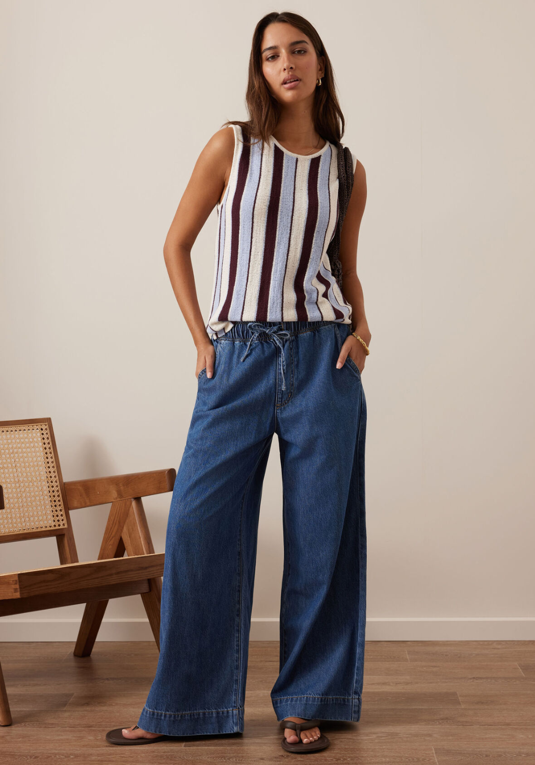 CERES LIFE ANDIE WIDE LEG DRAWSTRING PANTS - FRESH INDIGO