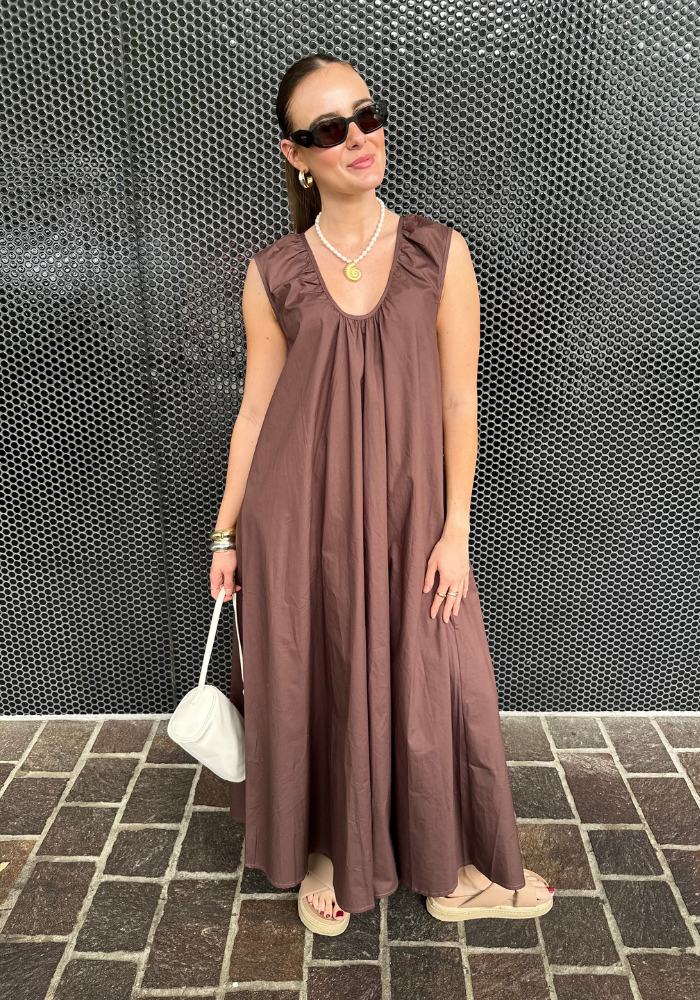 DAHLIA A LINE MAXI DRESS - CHOCOLATE