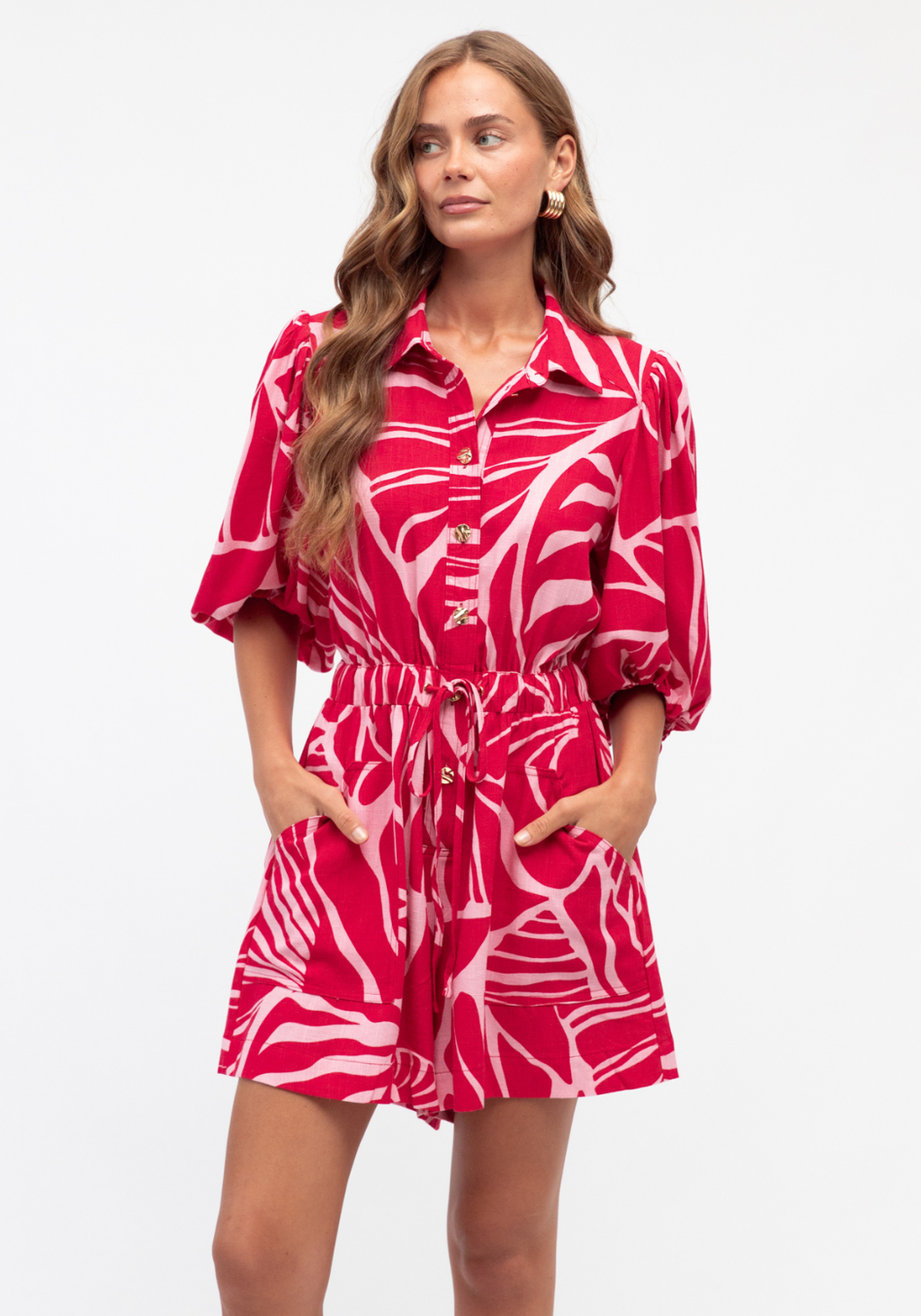 GAIA PLAYSUIT - RED/PINK PRINT