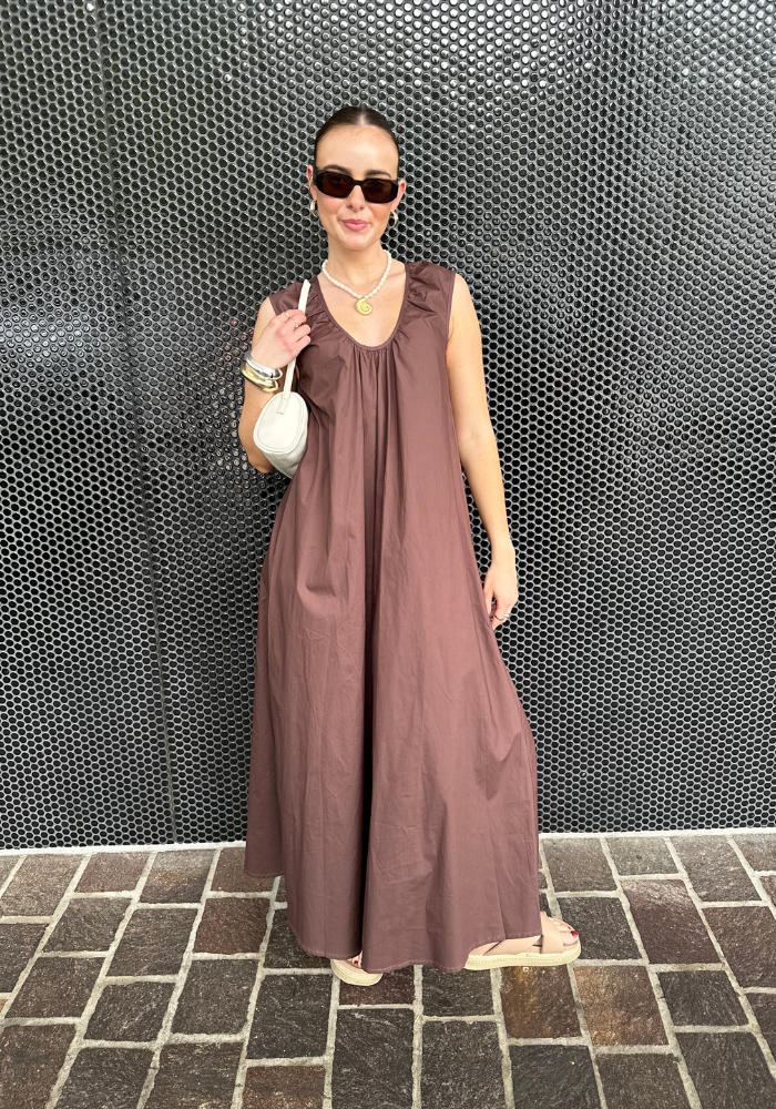 Load image into Gallery viewer, DAHLIA A LINE MAXI DRESS - CHOCOLATE
