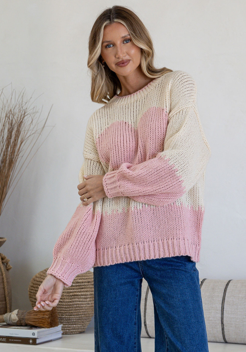 J'DORE HEART KNIT - PINK/CREAM