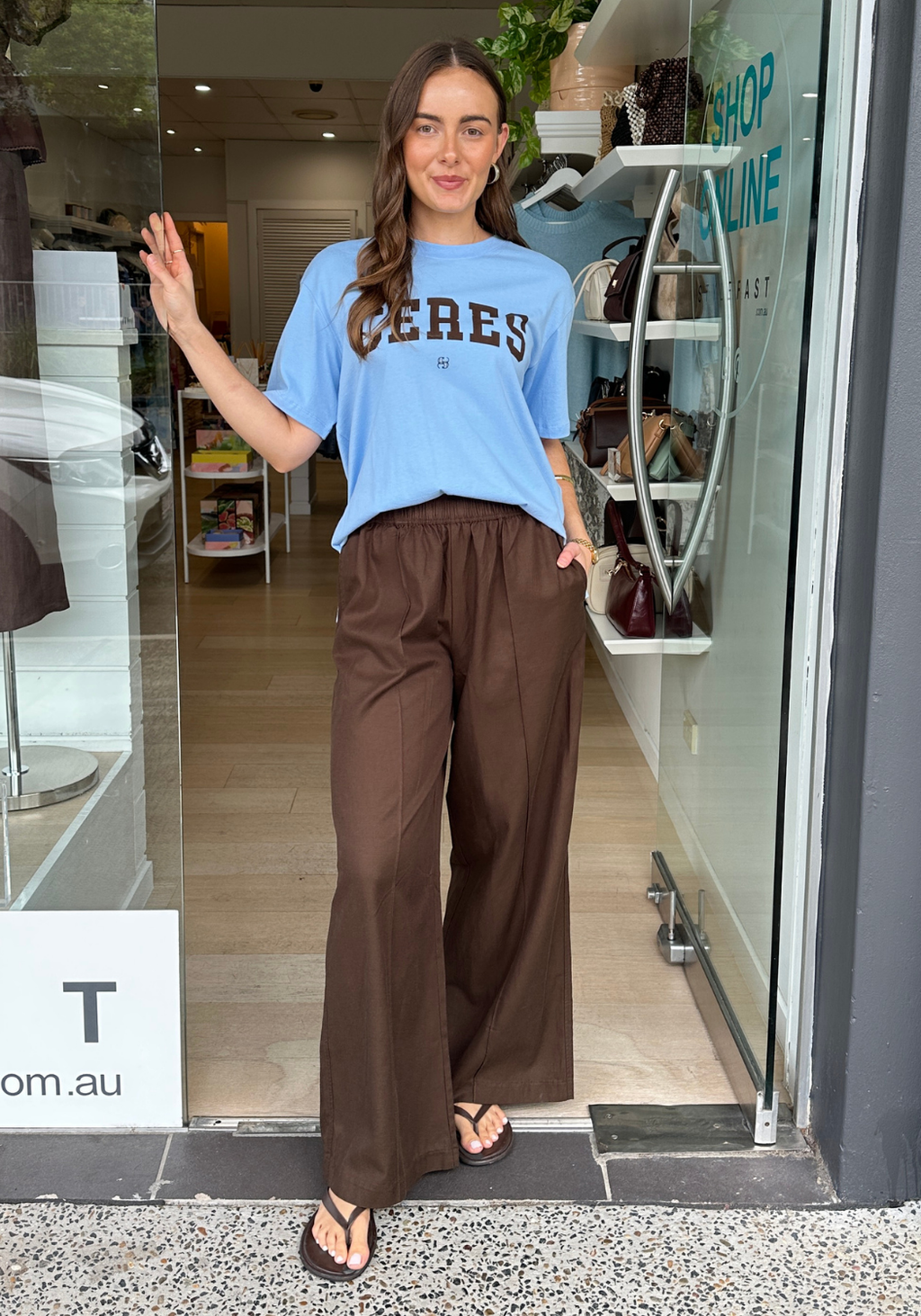 CERES LIFE IZZIE PINSTITCH PANT - CHOCOLATE