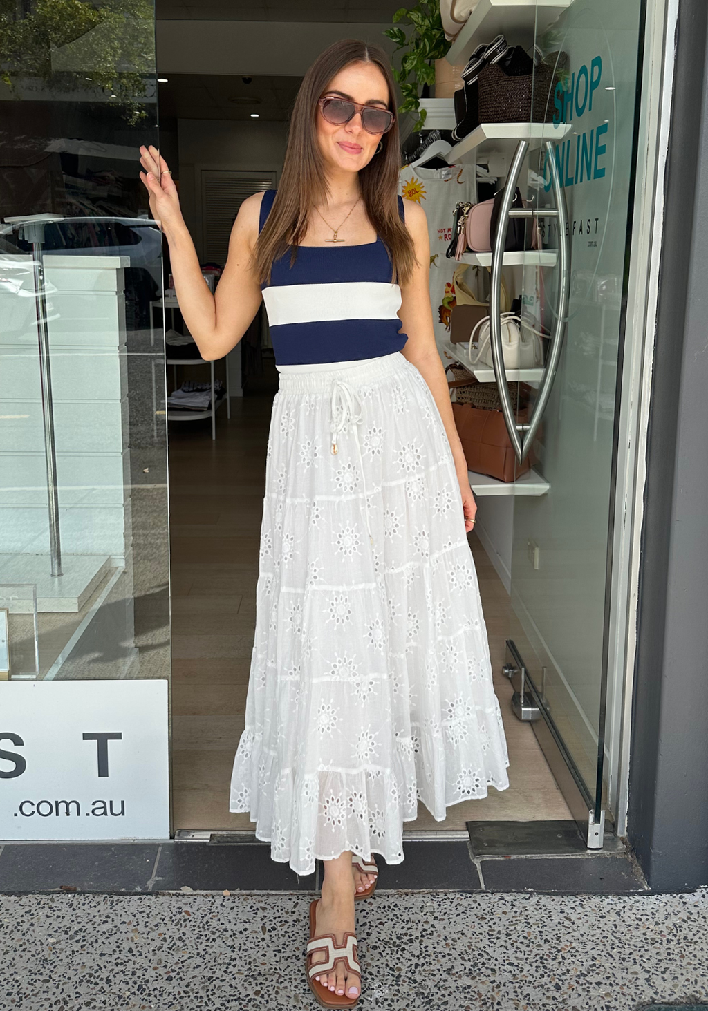 JOSIE TIERED MAXI SKIRT - WHITE ANGLAISE