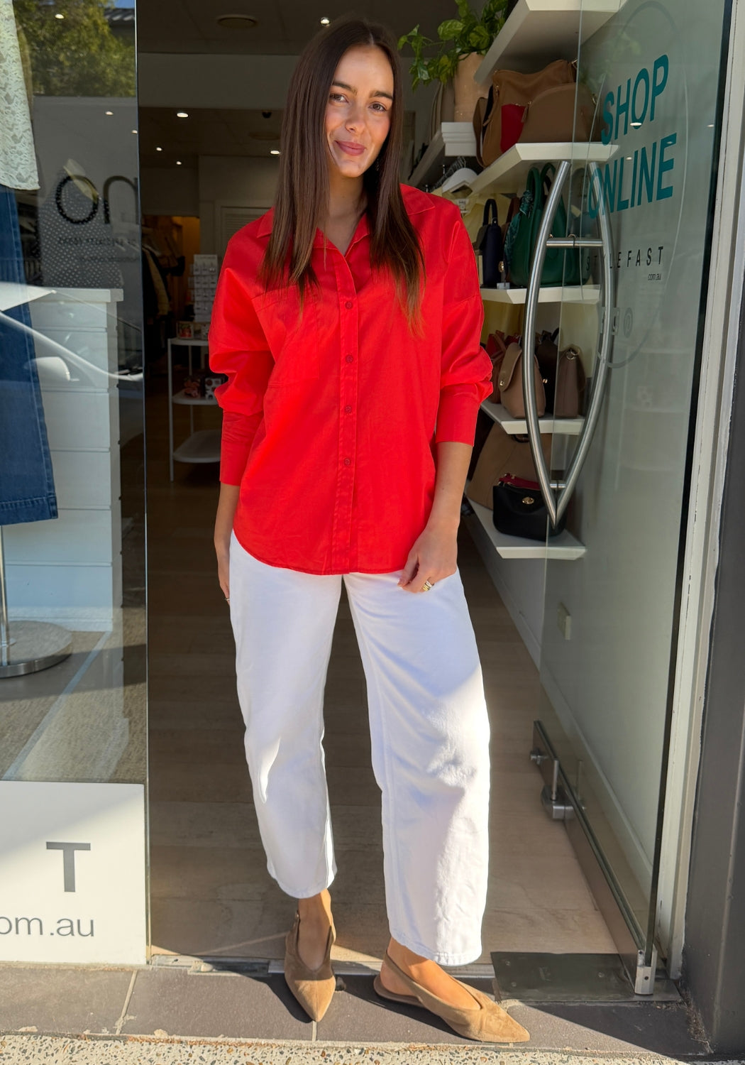 LUCY BUTTON THROUGH COTTON SHIRT - RED