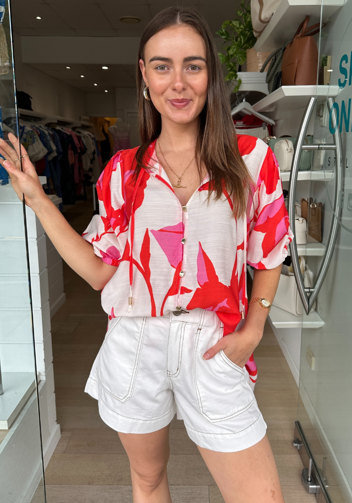 NESSA BLOUSE - RED/PINK PRINT