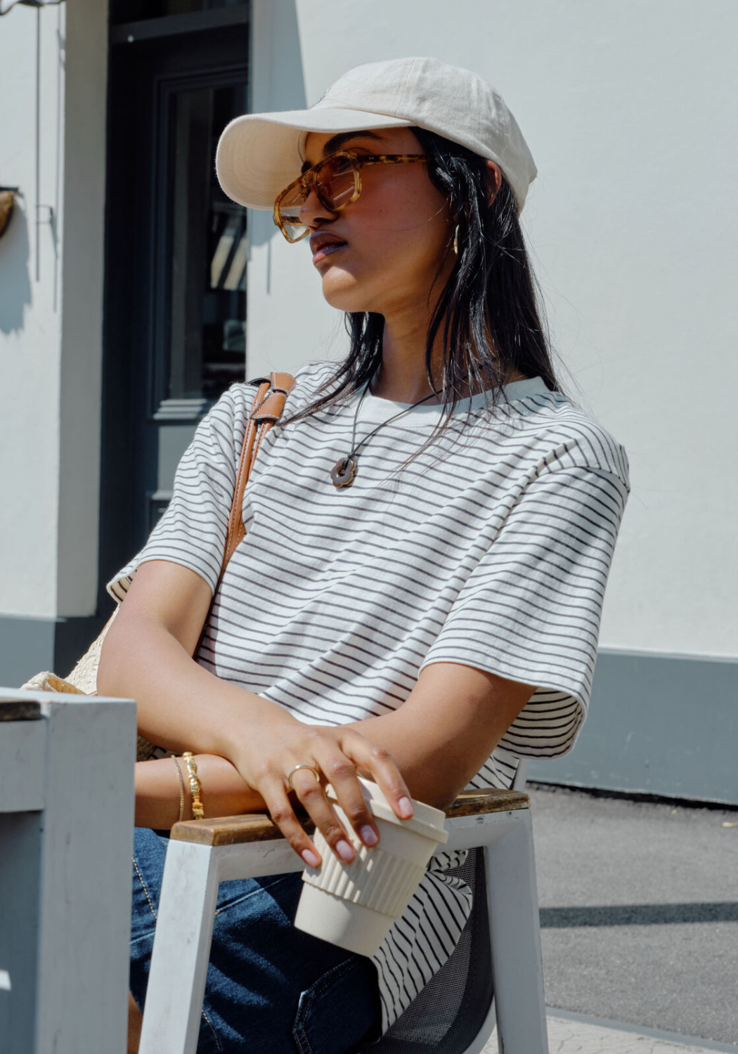 CERES LIFE STEVIE SLOUCHY TEE - MILK/PHANTOM STRIPE