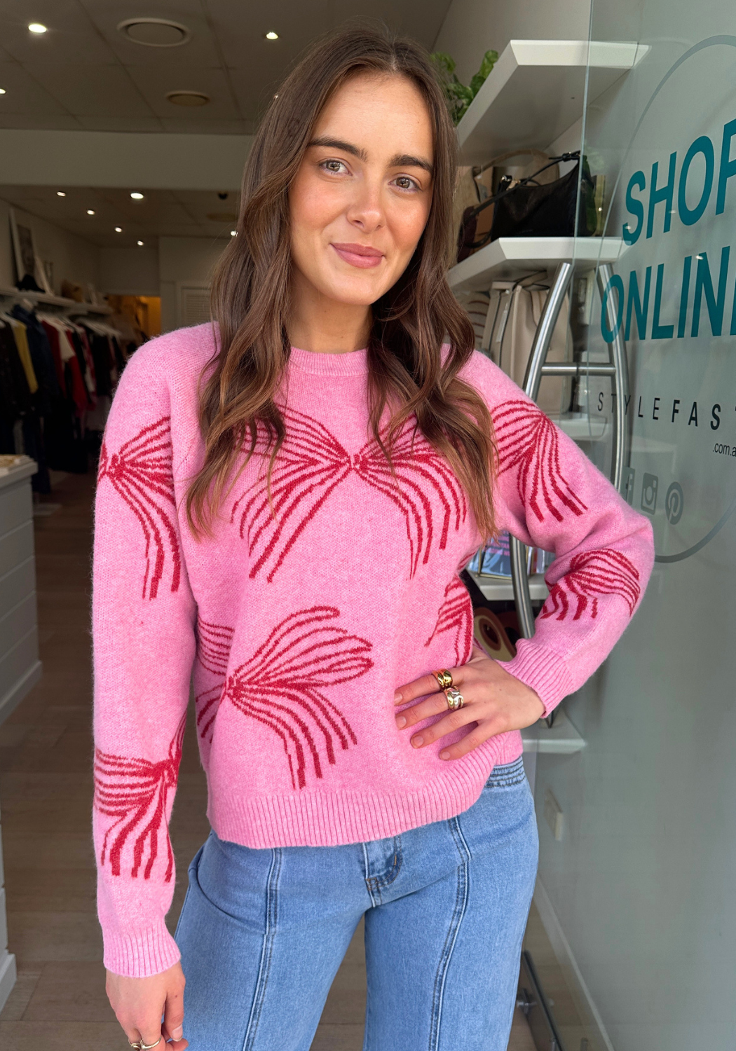ALICE BOW KNIT - PINK/RED