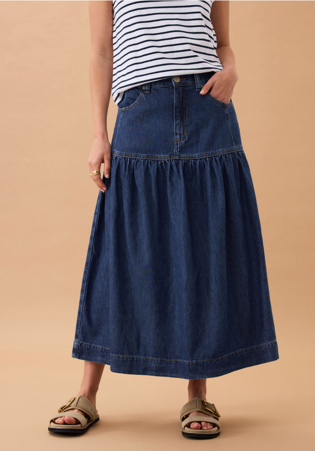 CERES LIFE DROP WAIST MIDI SKIRT - CASPIAN BLUE