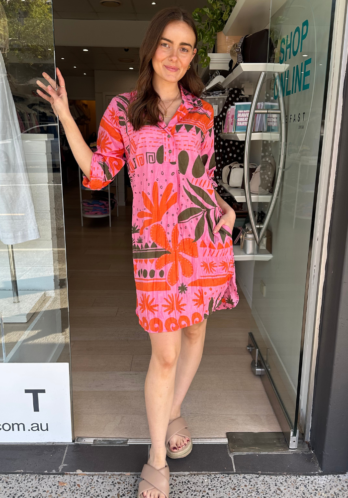 LULALIFE GODIVA SHIRTMAKER - CORAL PRINT