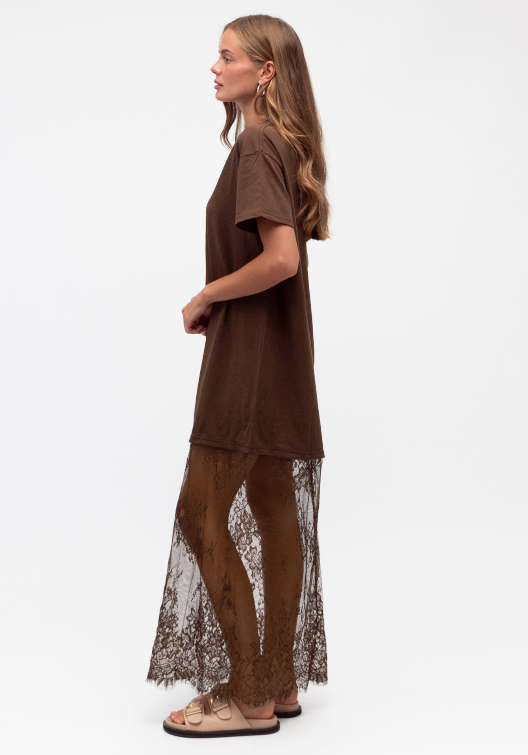 ANIKA LACE HEM TEE DRESS - CHOCOLATE