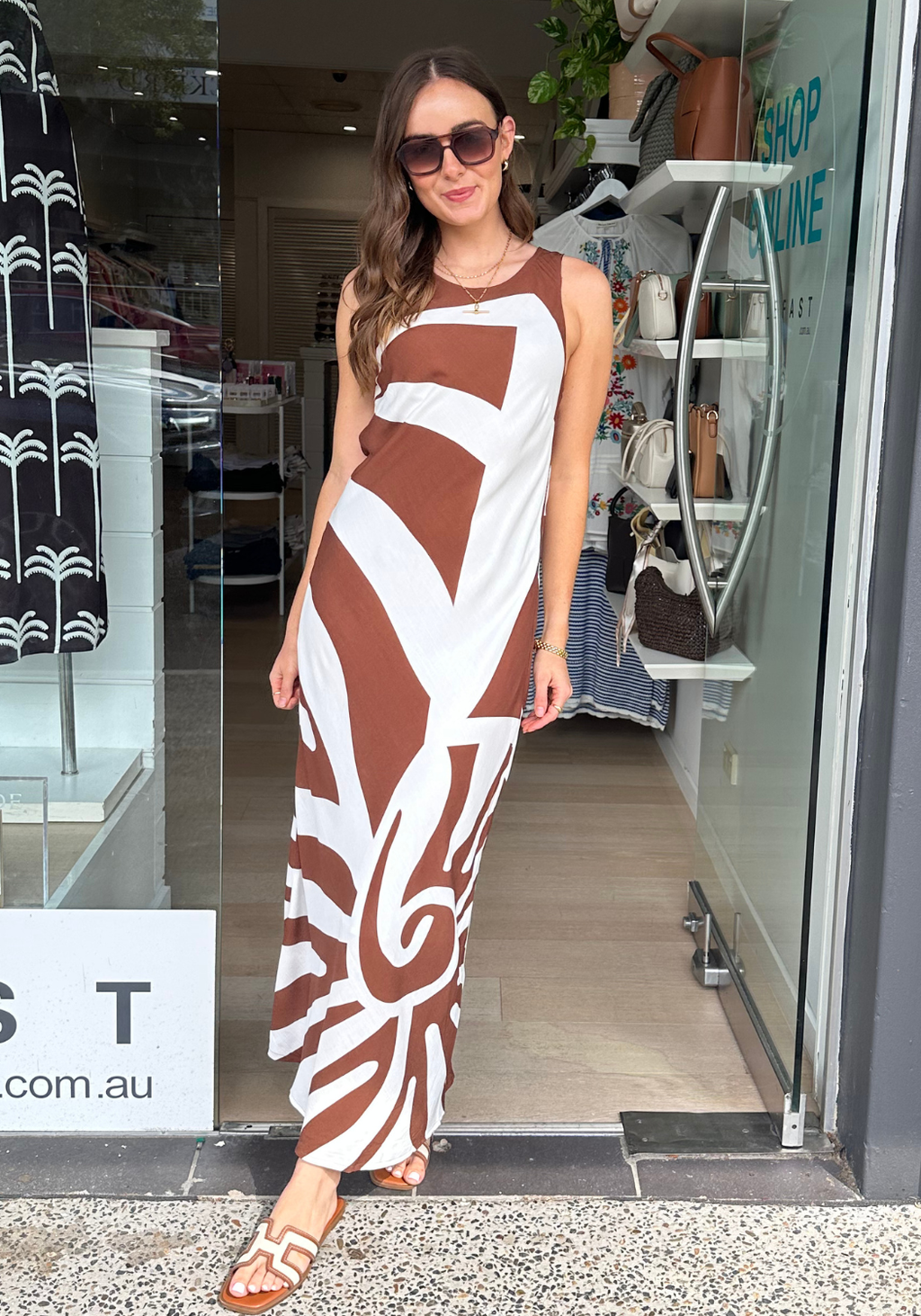 CODY MAXI SHIFT DRESS - CHOCOLATE PRINT