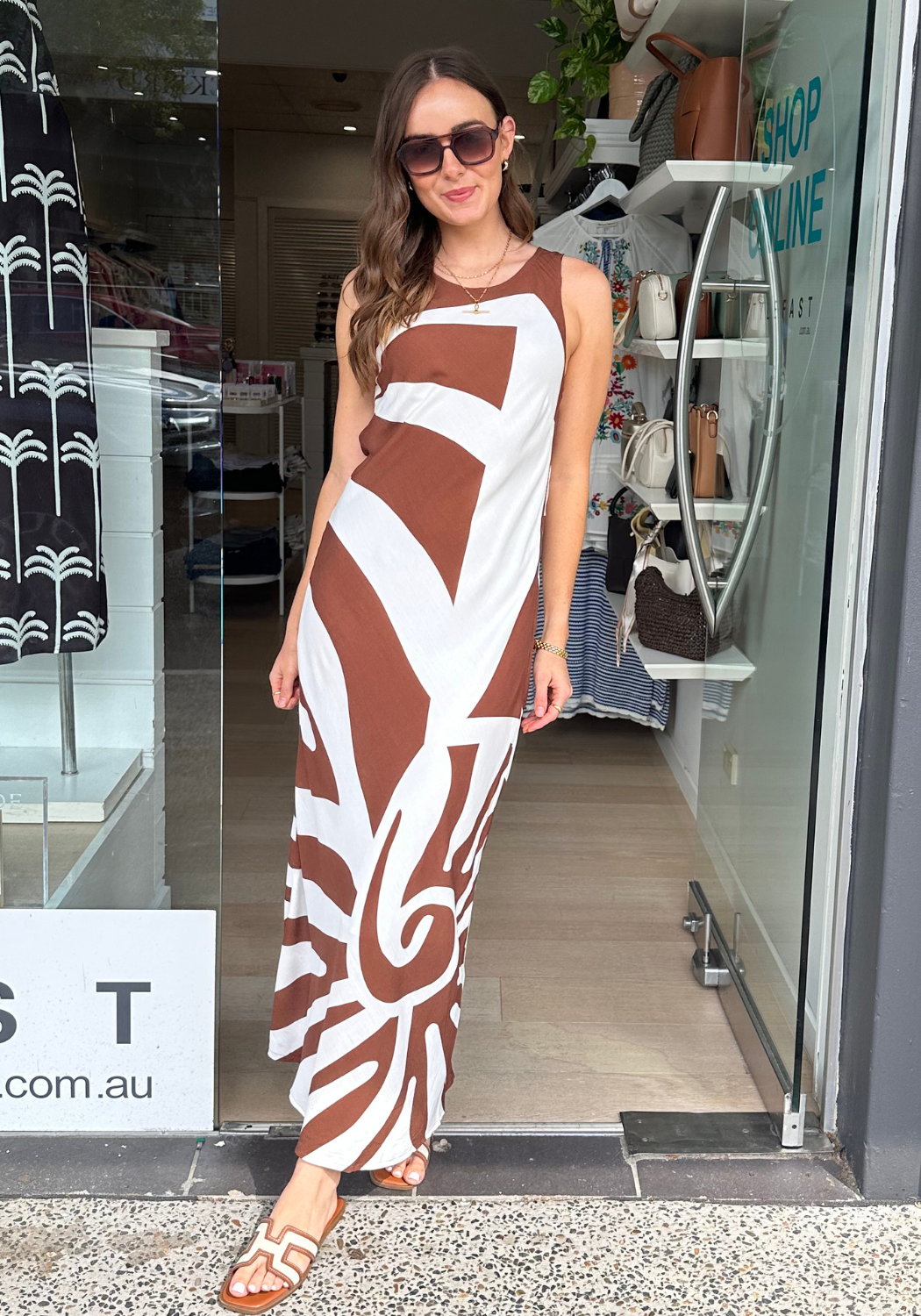 CODY MAXI SHIFT DRESS - CHOCOLATE PRINT