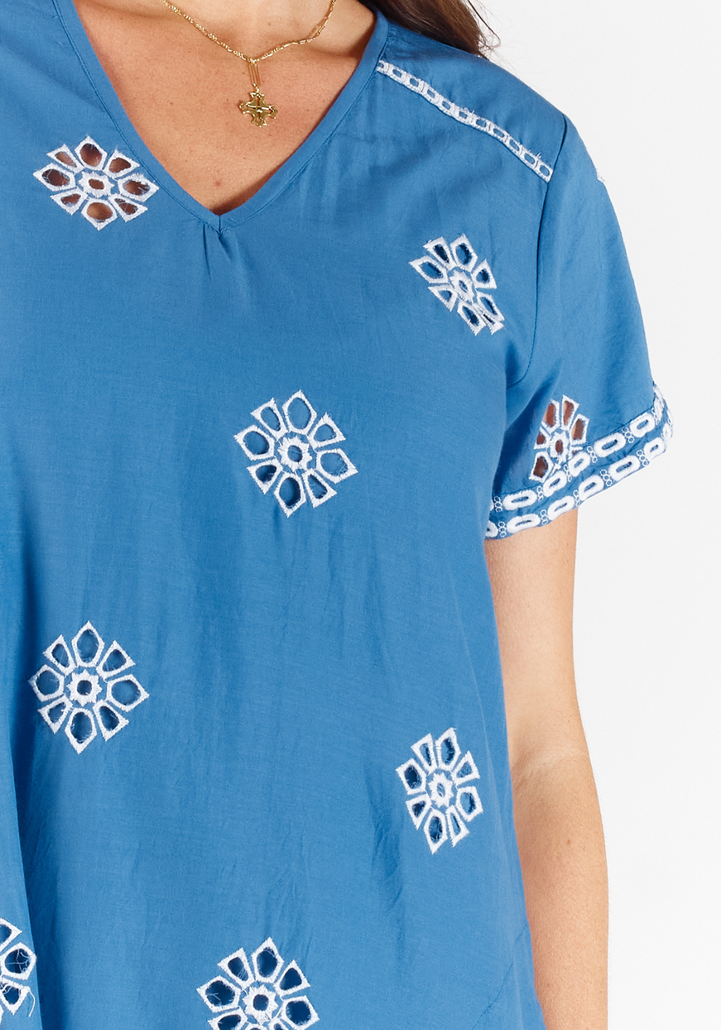 LULA SOUL COTTON ST LUCIA DRESS - BLUE ANGLAISE