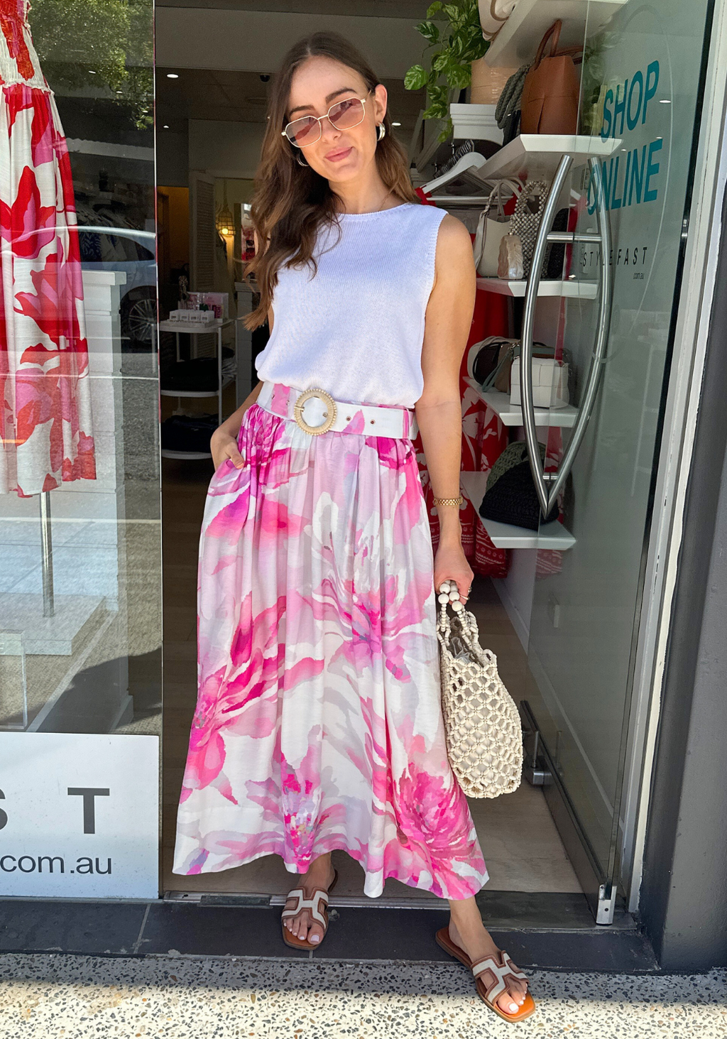 DEMI CIRCLE MAXI SKIRT - PINK FLORAL