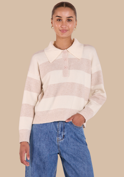 FEATHER + NOISE STEFI RUGBY KNIT - CREAM BEIGE