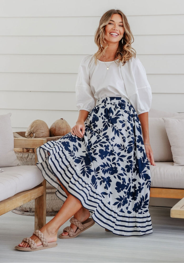 BELKIS MAXI SKIRT - NAVY FLORAL
