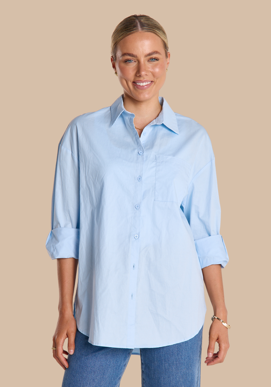 FEATHER + NOISE EVE COTTON SHIRT - POWDER BLUE