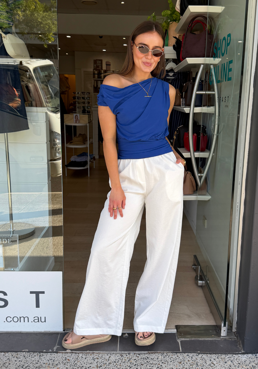ALBA RUCHED WAIST DETAILED PANTS - WHITE