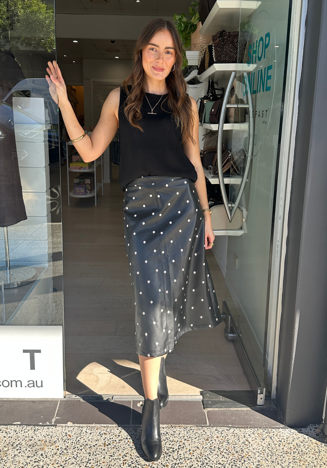 ADORNE VIKTORIA FAUX LEATHER SKIRT - BLACK SPOT