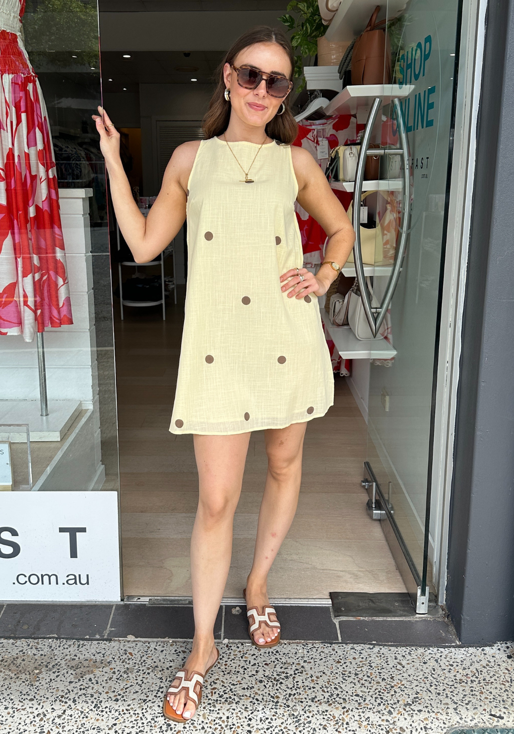 BY FRANKIE ZANA SHIFT DRESS - YELLOW/CHOC SPOT