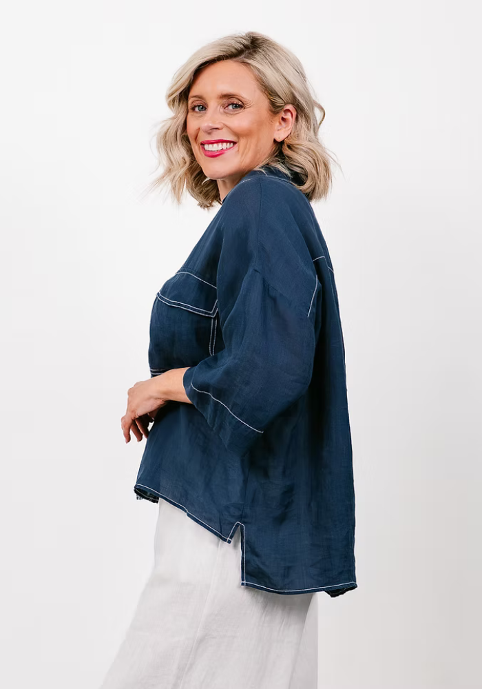 HARPER LINEN SHIRT - NAVY