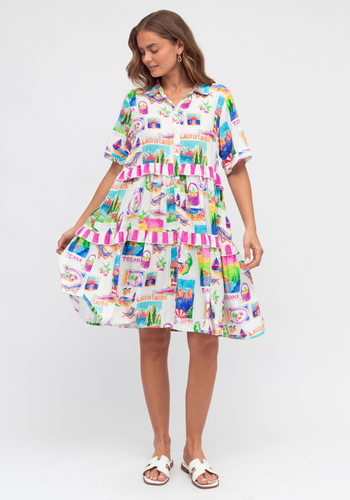 NICOLETTA TIERED MINI DRESS - MULTI PRINT