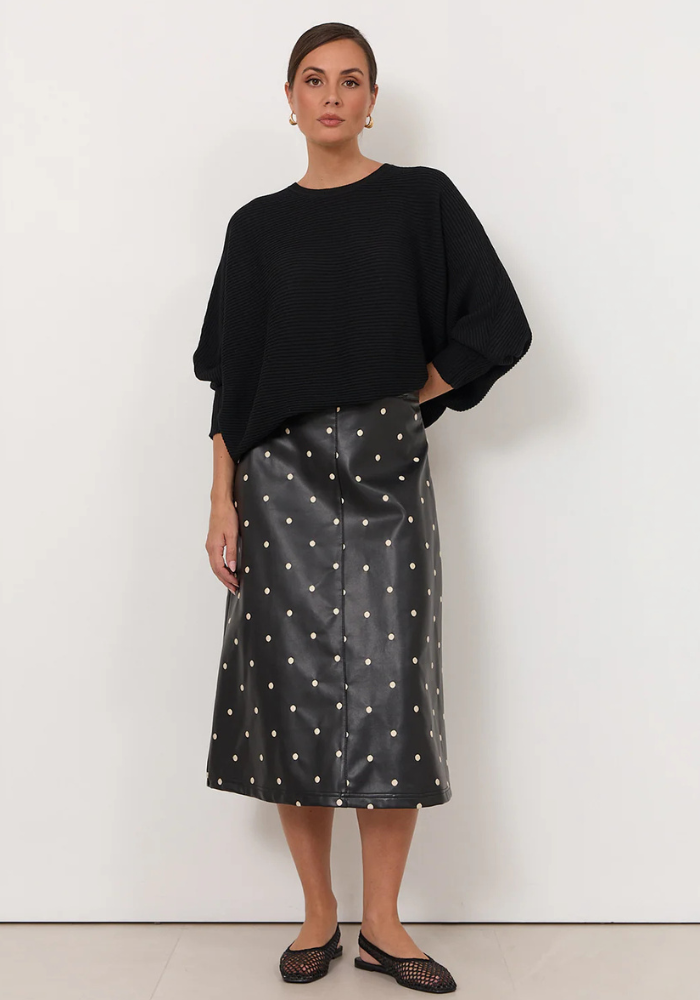ADORNE VIKTORIA FAUX LEATHER SKIRT - BLACK SPOT