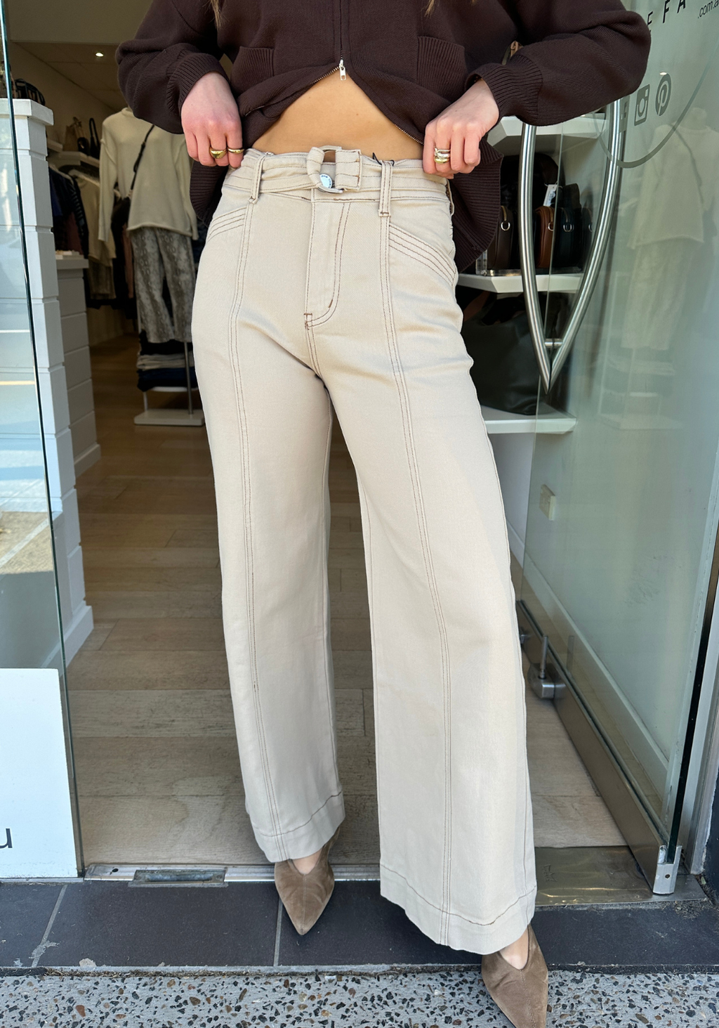 TYLER HIGH WAISTED WIDE LEG JEAN - OATMEAL