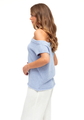 MADISON OFF THE SHOULDER KNIT TOP - SKY BLUE