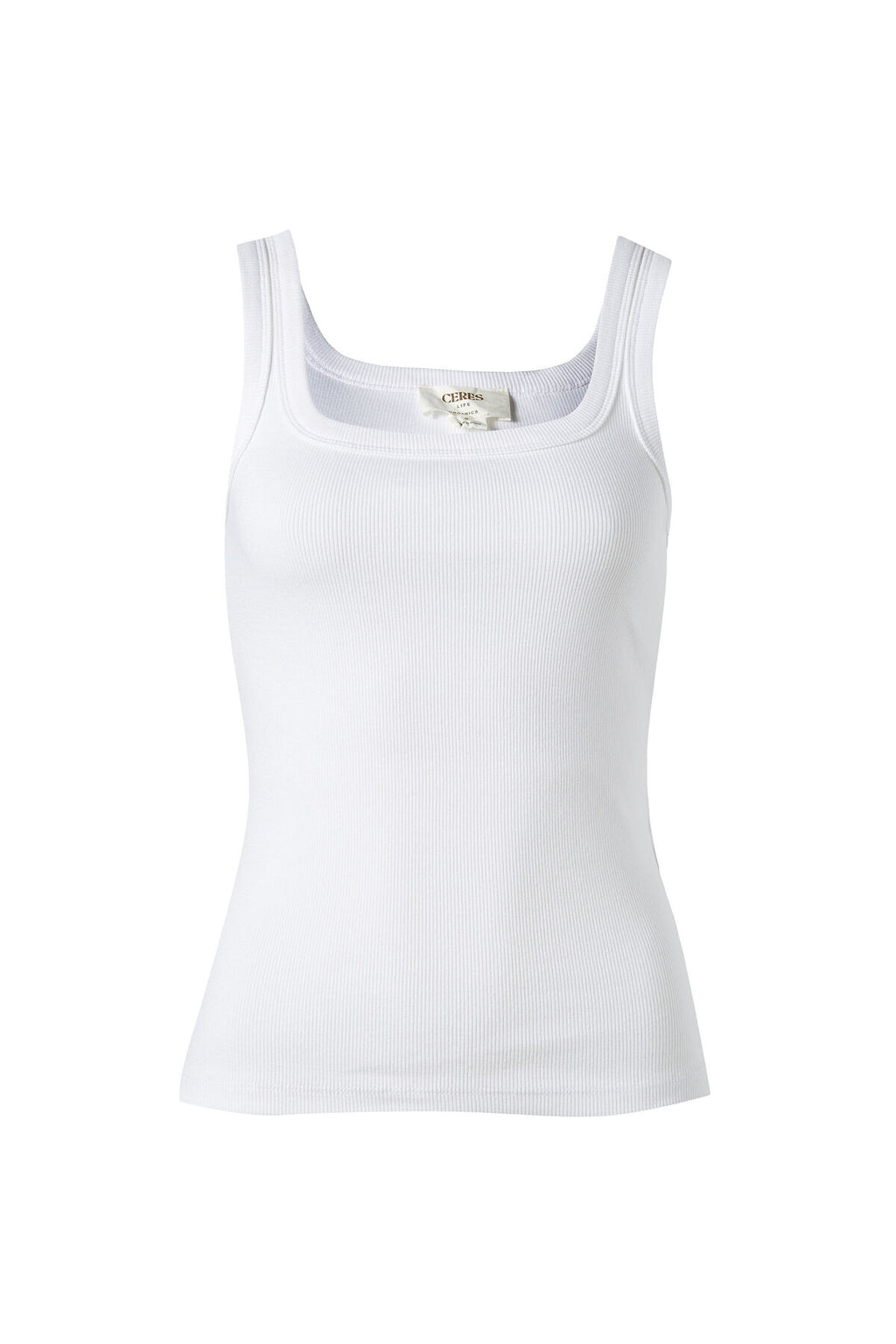 CERES LIFE ZAELI CONTOUR RIB SQAURE NECK TANK - WHITE