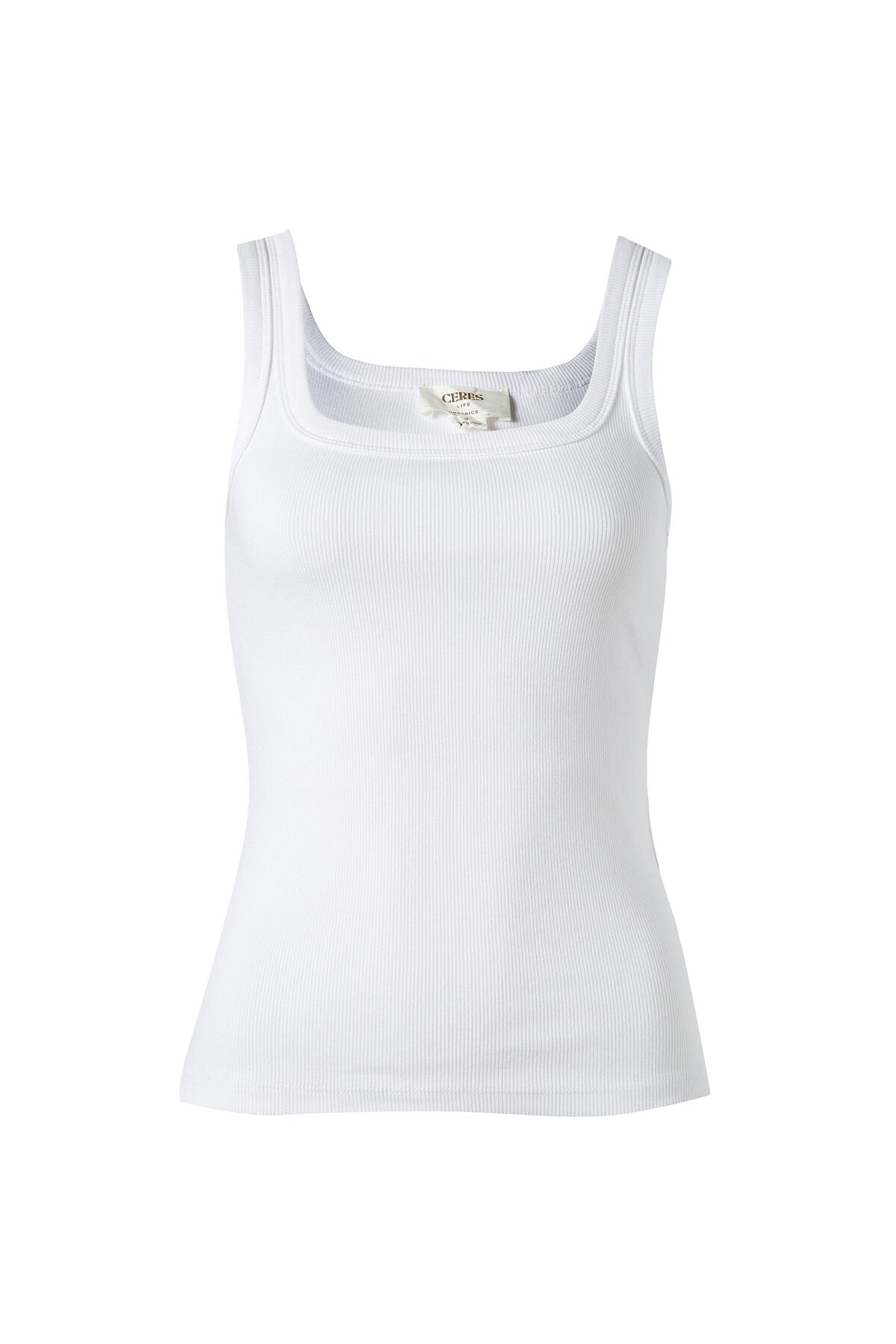CERES LIFE ZAELI CONTOUR RIB SQAURE NECK TANK - WHITE