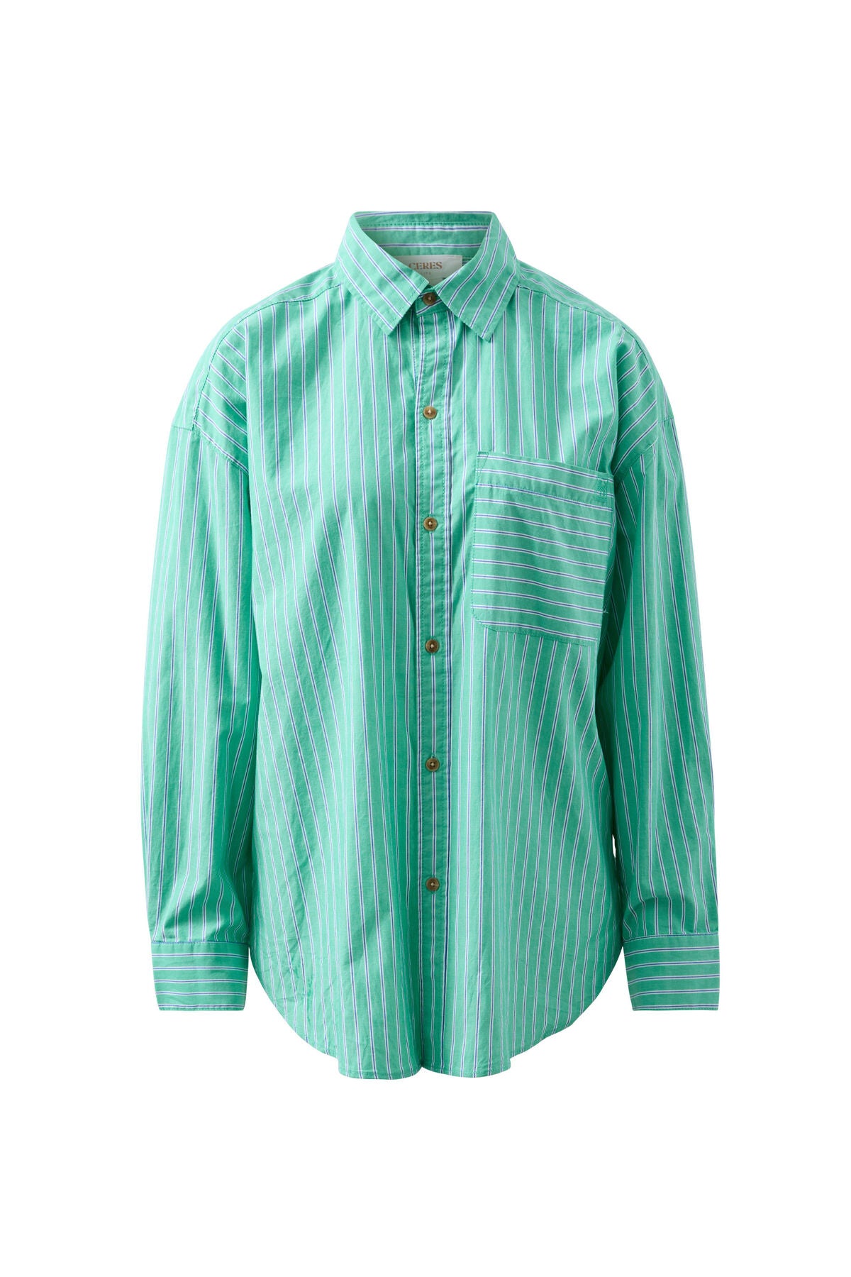 CERES LIFE COTTON PETA OVERSIZED SHIRT - ZESTY GREEN STRIPE