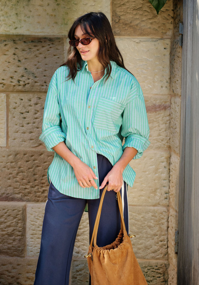 CERES LIFE COTTON PETA OVERSIZED SHIRT - ZESTY GREEN STRIPE
