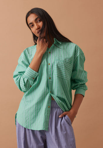 CERES LIFE COTTON PETA OVERSIZED SHIRT - ZESTY GREEN STRIPE