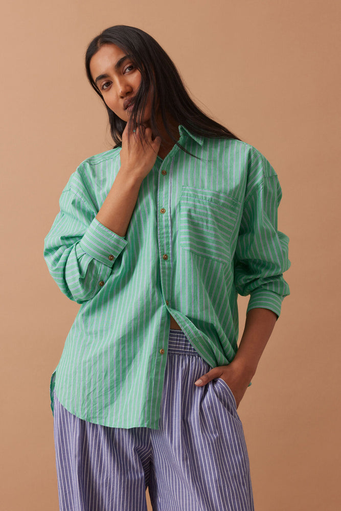 Load image into Gallery viewer, CERES LIFE COTTON PETA OVERSIZED SHIRT - ZESTY GREEN STRIPE