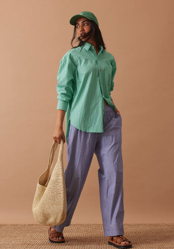 CERES LIFE COTTON PETA OVERSIZED SHIRT - ZESTY GREEN STRIPE
