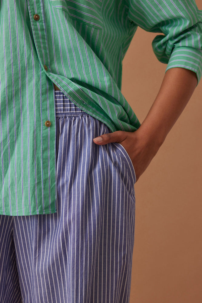 Load image into Gallery viewer, CERES LIFE COTTON PETA OVERSIZED SHIRT - ZESTY GREEN STRIPE