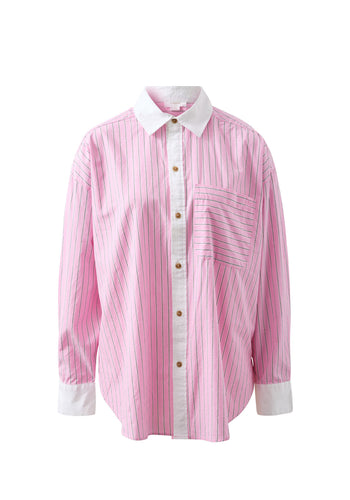 CERES LIFE COTTON PETA OVERSIZED SHIRT - HIBISCUS PINK STRIPE