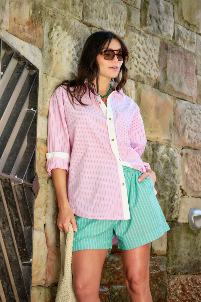 Load image into Gallery viewer, CERES LIFE COTTON PETA OVERSIZED SHIRT - HIBISCUS PINK STRIPE